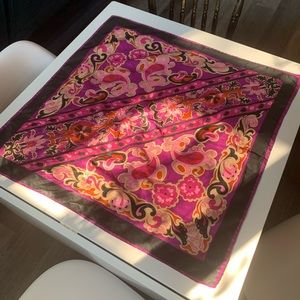 faux silk scarf in pink paisley floral print